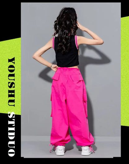 Girls Loose Cargo Pants with Belt for Daily Wear
