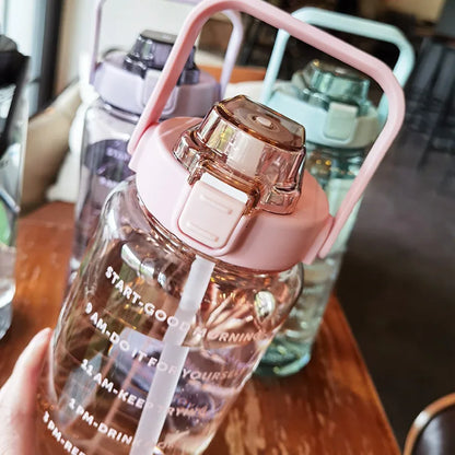 2 Liters Portable Plastic Travel Water Bottle with Straw
