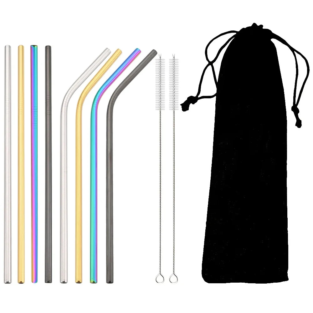 8pcs Colorful Reusable Stainless Steel Drinking Straws