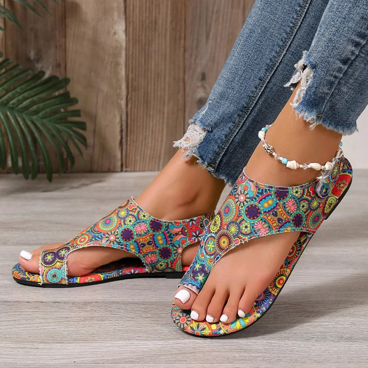 Women Flat Sandals Printed Bohemia Roman Style Shoes