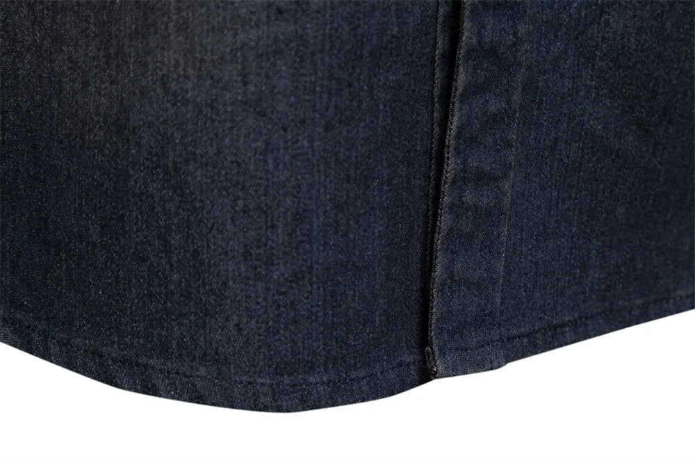 Elastic Cotton Denim Shirt Men Long Sleeve Casual