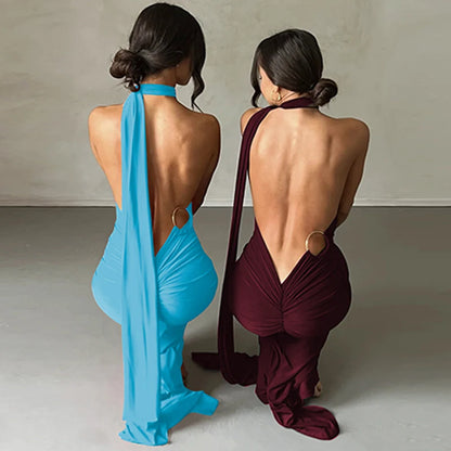 Hugcitar One Shoulder Backless Maxi Dress Women