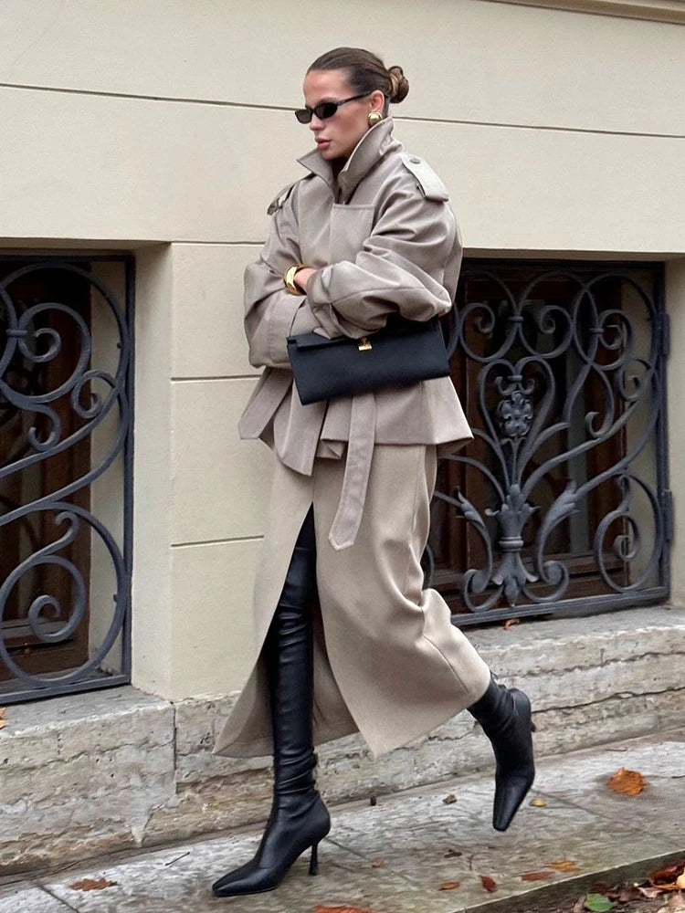 Women's Windproof Trench Coat Loose Fit Overcoat