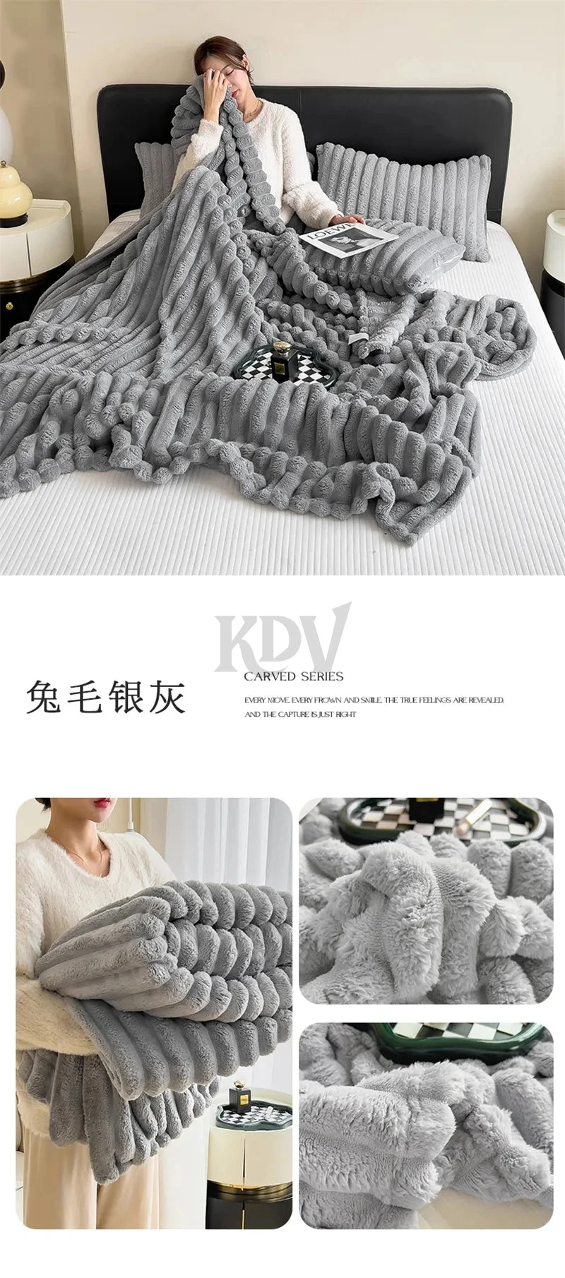 Luxury Faux Rabbit Fur Throw Blanket Solid Color Plush