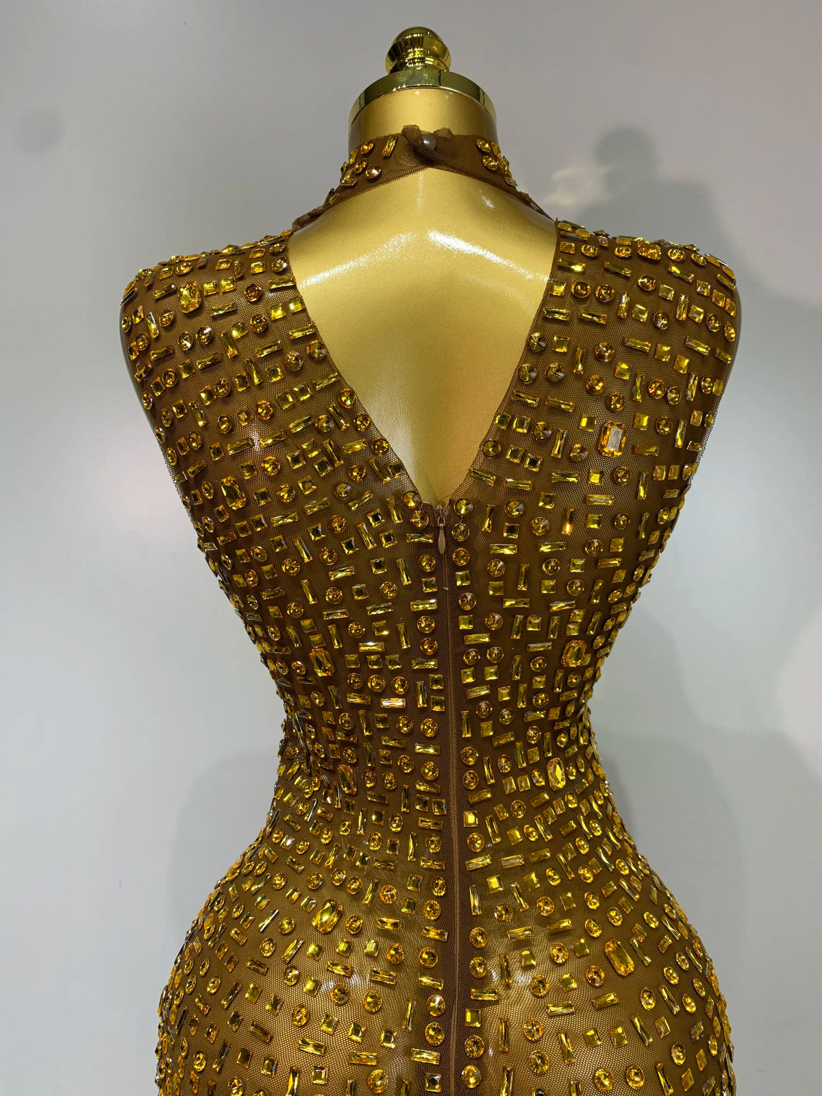 Gold Rhinestone Sleeveless Long Dress for Women