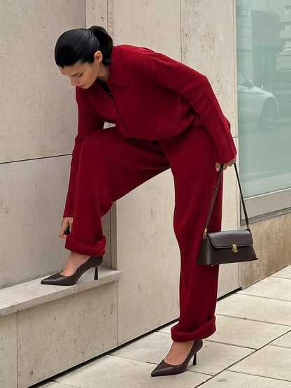 Knit Cardigan Pants Set for Women - Thick and Warm Outfit