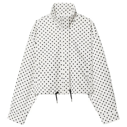Polka Dot Bomber Jacket Women's Zip Up Crop Coat