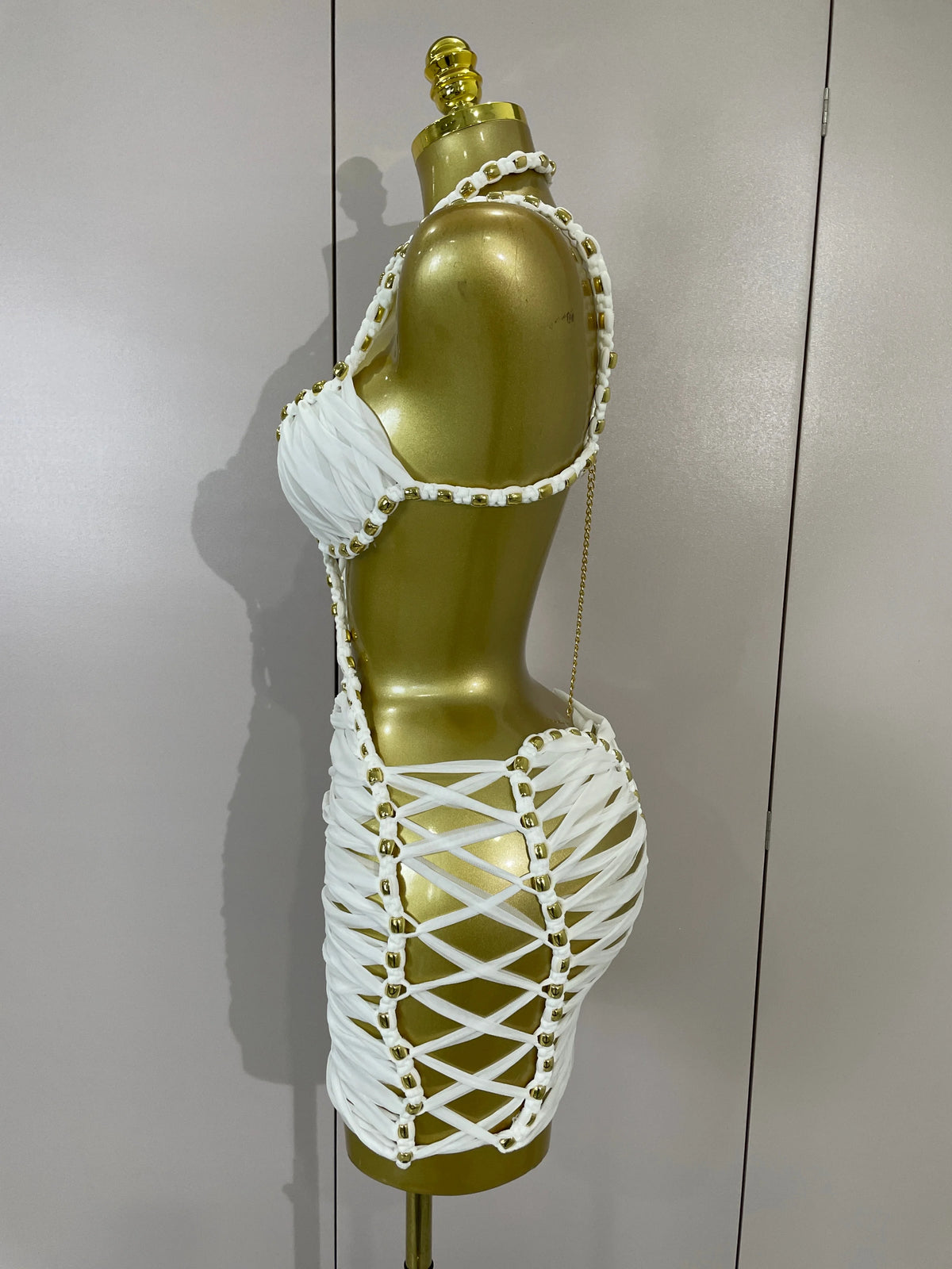 White Halter Neck Mini Dress for Women