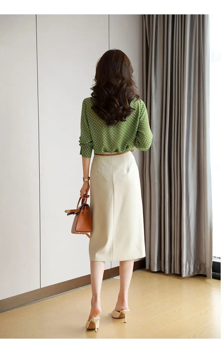 Shawl Collar Long Sleeve Blouse Women Polka Dot Cardigan