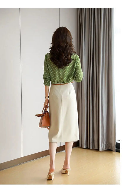 Shawl Collar Long Sleeve Blouse Women Polka Dot Cardigan