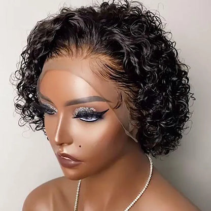 Pixie Cut Curly Human Hair Wig 13x1 Lace Frontal