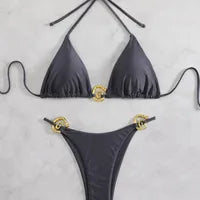Mesh Three-Piece Women's Swimsuit with Lace-Up Detail
