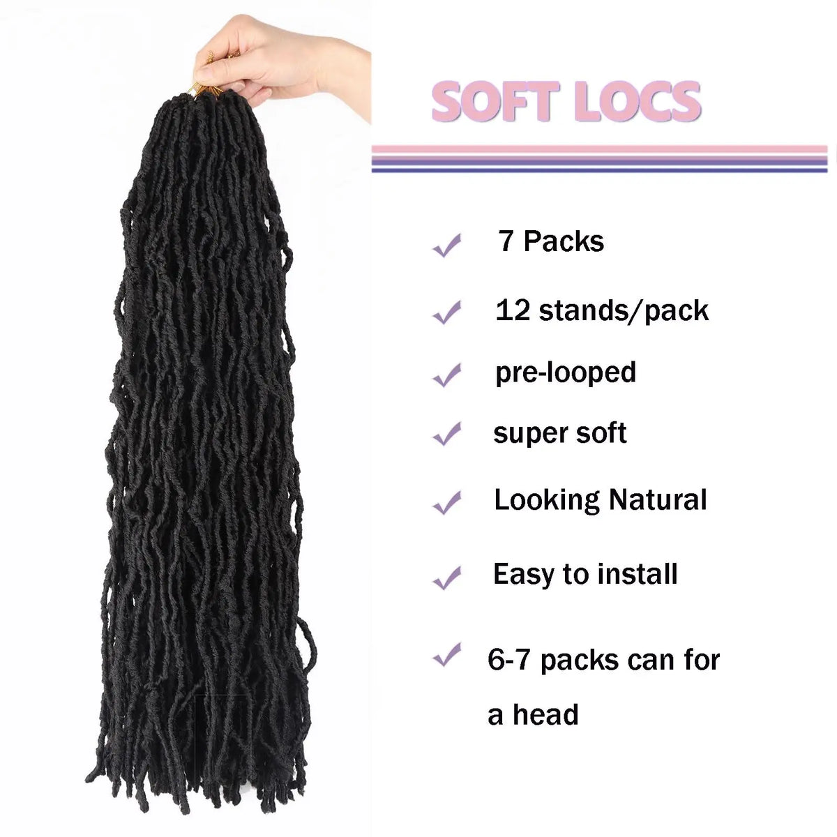 8Pcs 24 Inch Black Synthetic Dreadlock Extensions