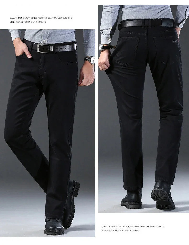 Men's Soft Stretch Black Denim Biker Jeans