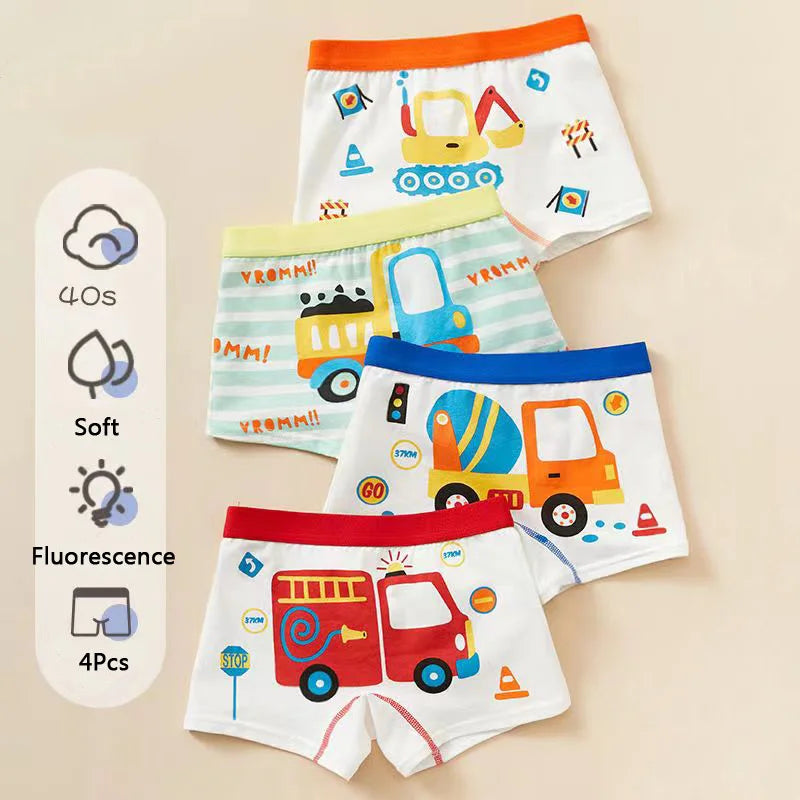 Children's Cotton Underwear Boy Briefs with Cartoon Design