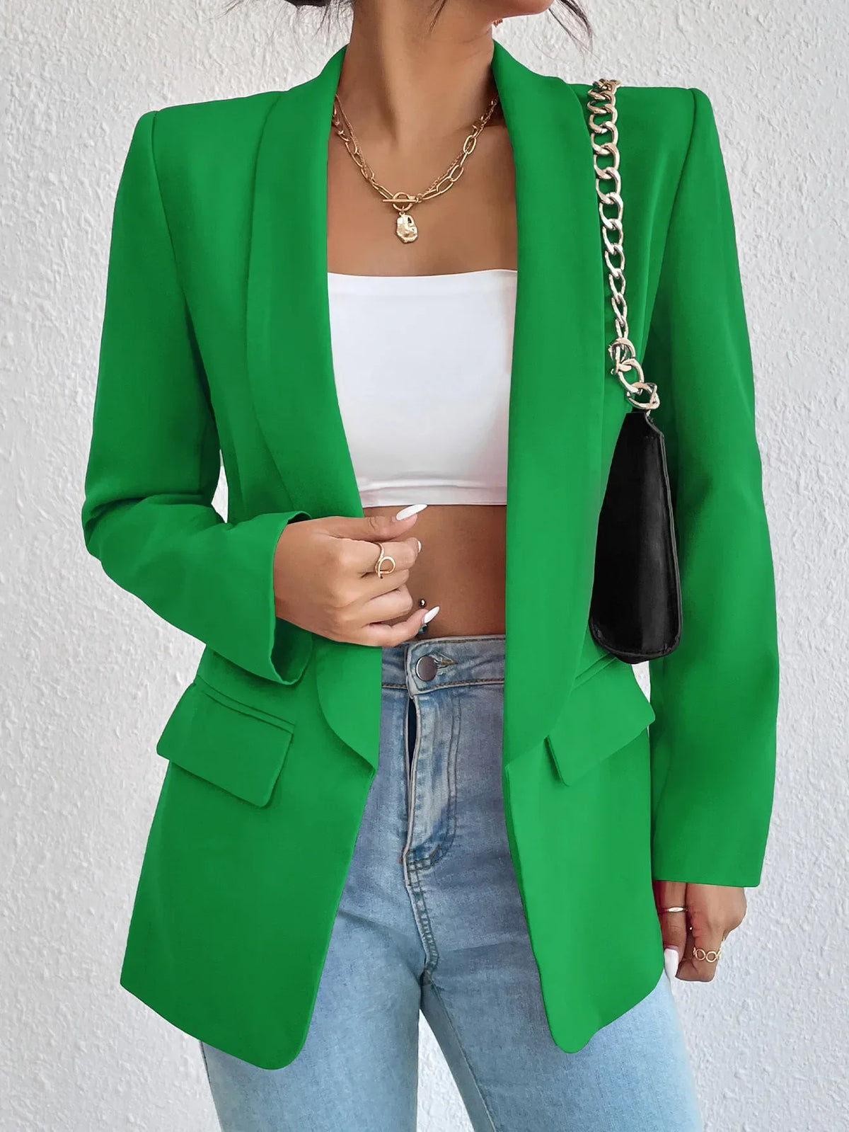 Solid Polyester Cotton Long Sleeve Women's Blazer