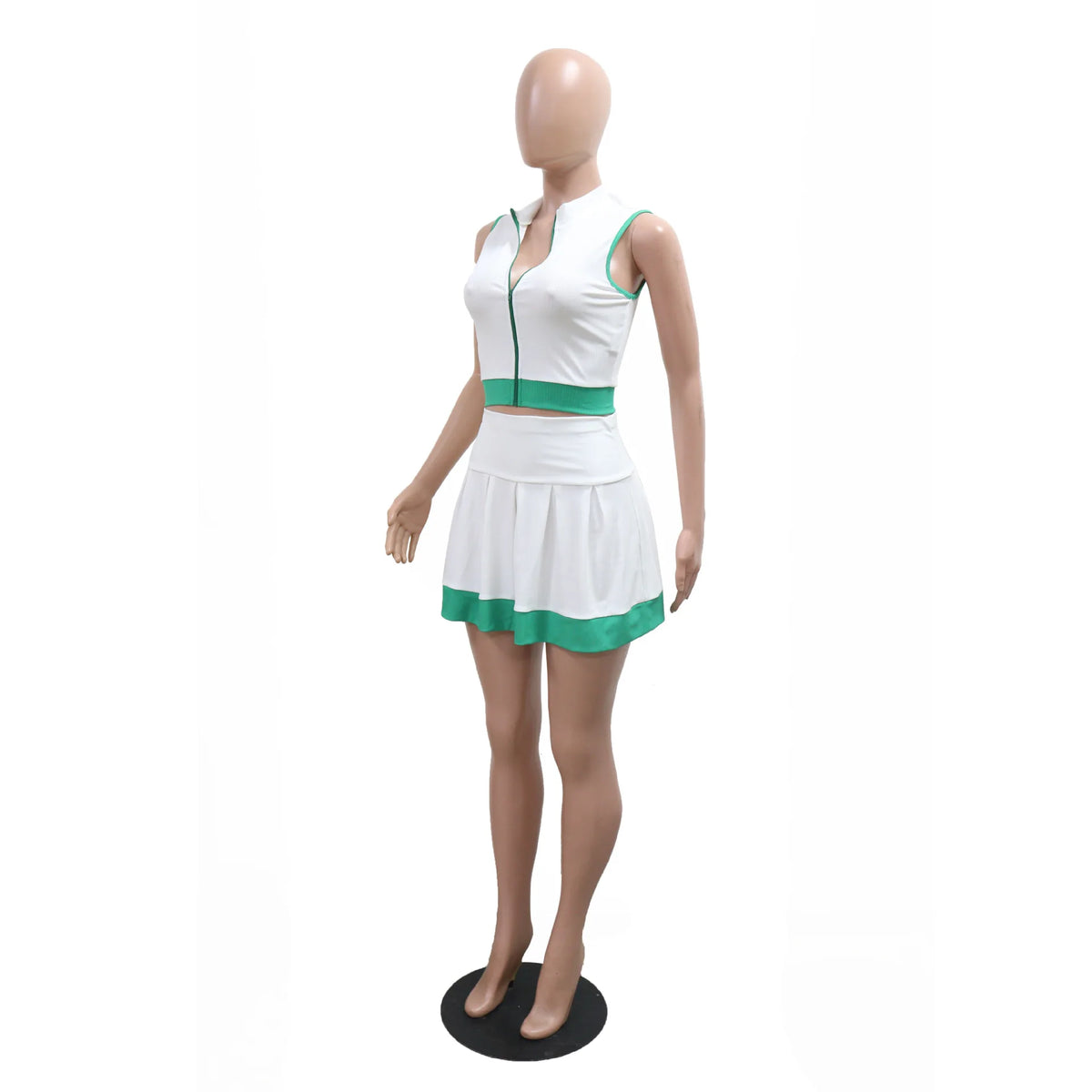 CM.YAYA Women's Sleeveless V-Neck Vest and Pleated Skirt