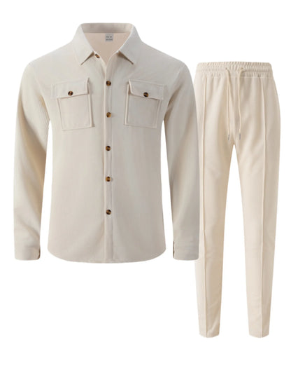 Men's Solid Color Waffle Longsleeved Pants Set