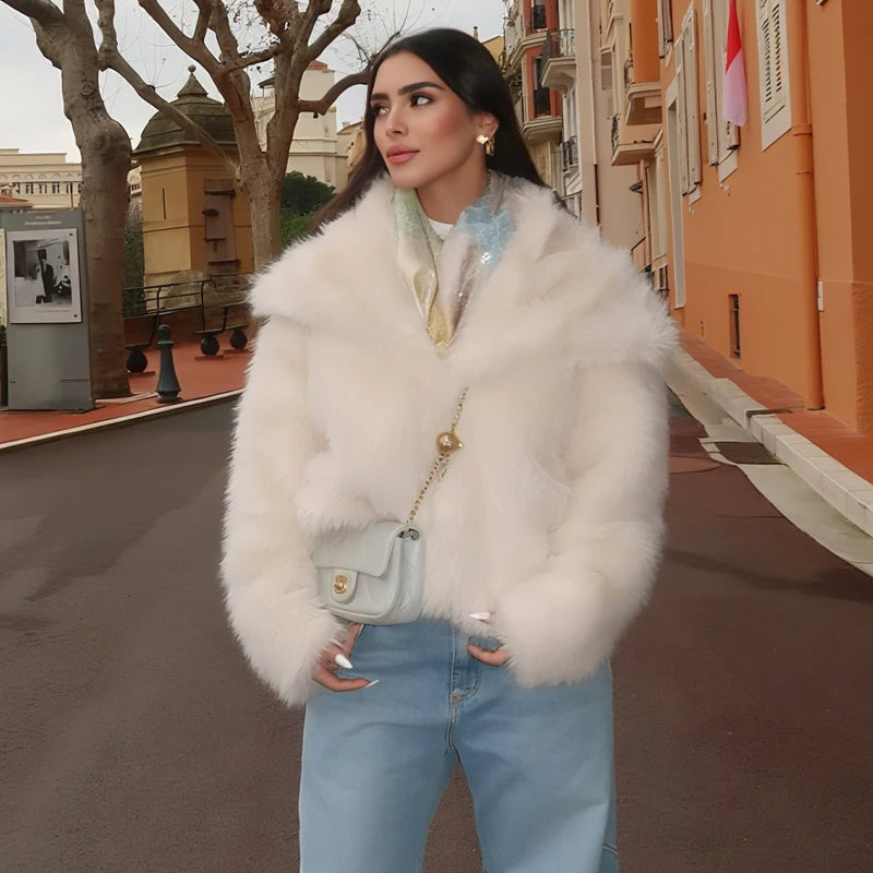 Faux Fur Fluffy Coat for Women Warm Winter Outerwear