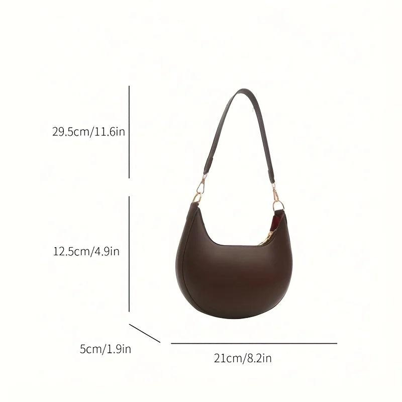 Women's Moon-shaped PU Shoulder Bag with Sequined Detail