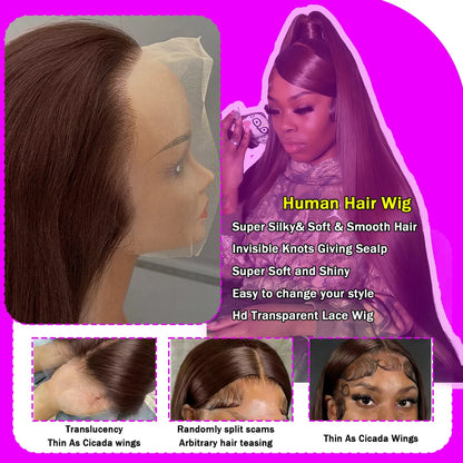 Chocolate Brown 13x4 Straight Lace Front Wig Remy Hair