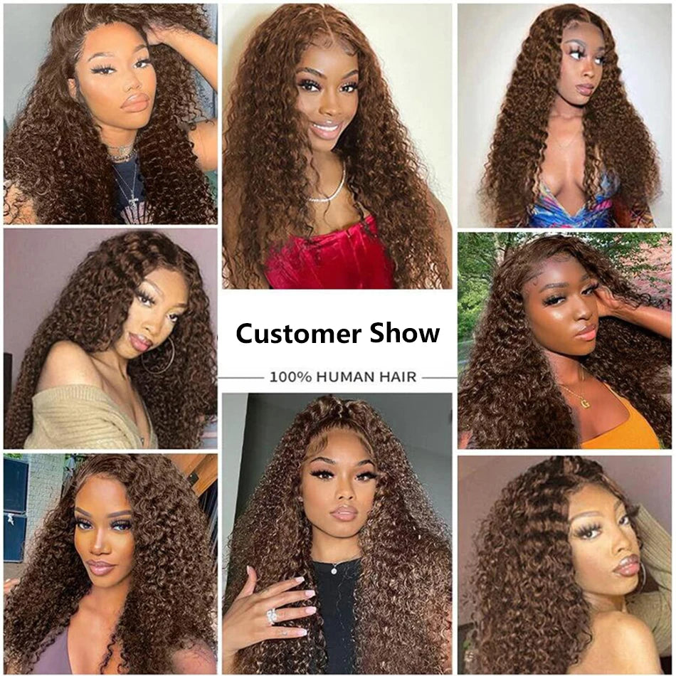 Deep Wave Frontal Wig 30 Inch Chocolate Brown Human Hair
