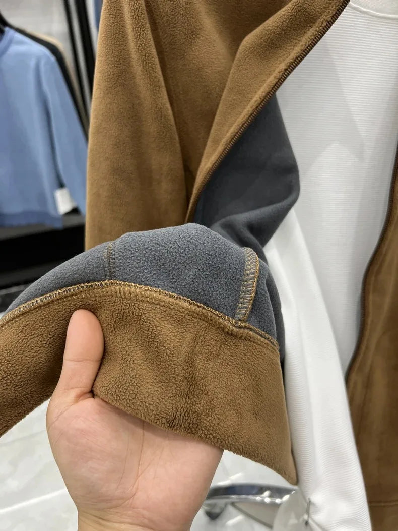 Men's Winter Thick Plush Jacket with Zipper and Pockets