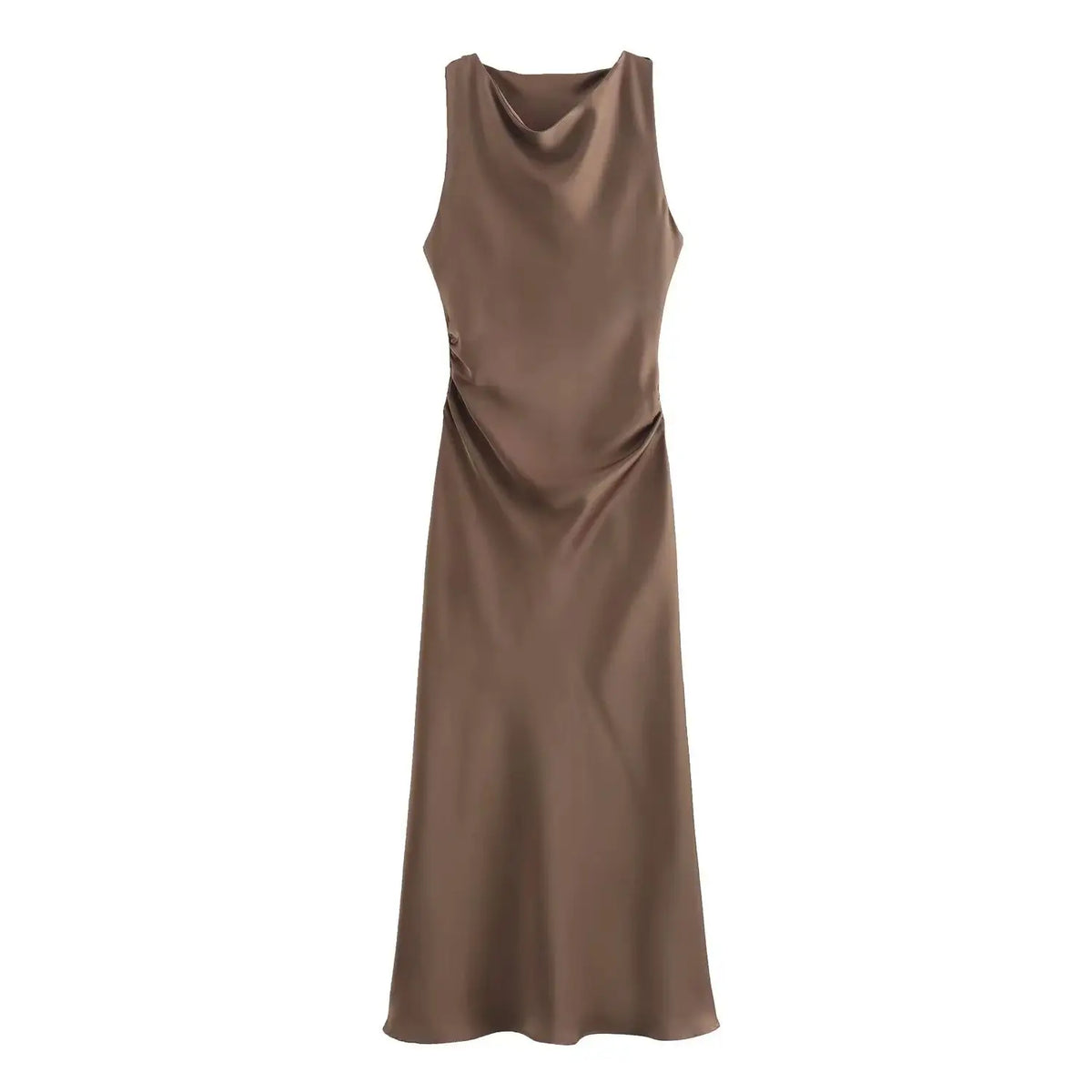 Satin Midi Dress for Women Sleeveless Elegant Evening Dress