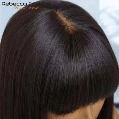 Straight Brazilian Human Hair Bob Wig With Bangs