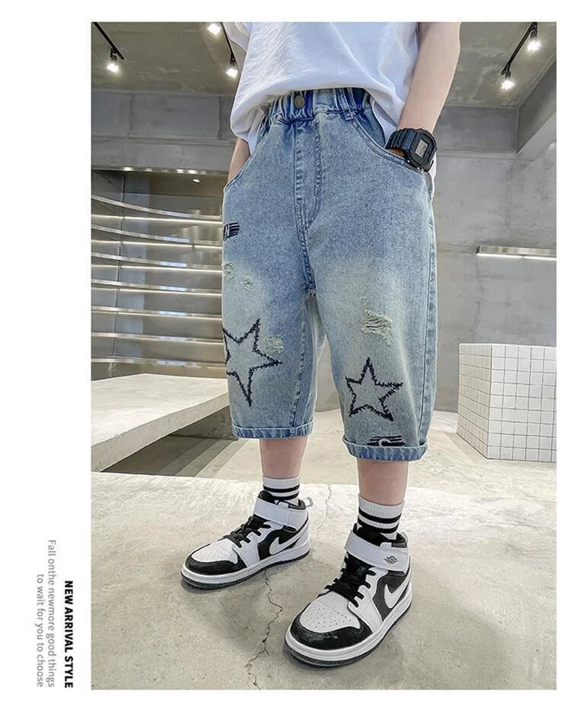 Boys Denim Shorts Summer Casual Knee Length Blue