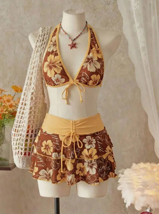 Elegant Floral High-Waist Bikini Set for Women