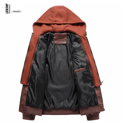 Men's Faux Leather Motorcycle Jacket with Detachable Hood