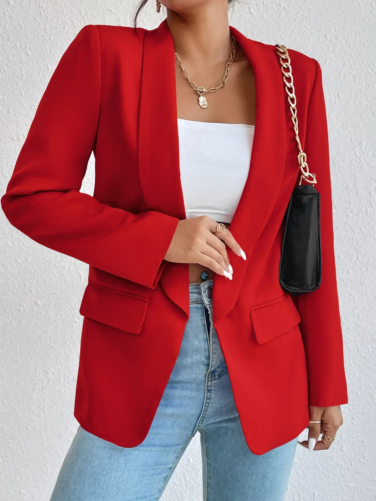 Solid Polyester Cotton Long Sleeve Women's Blazer