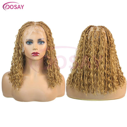 Short Bohemian Curly Braided Lace Front Wig 12 Inch