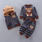 Kids Cotton Thick Warm Hooded Sweater Set Pink Grey