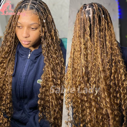 Boho Braided Synthetic Full Lace Wig Blonde Curly Ends