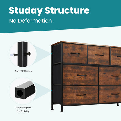 JHK Modern Wooden Dresser with 7 Fabric Drawers