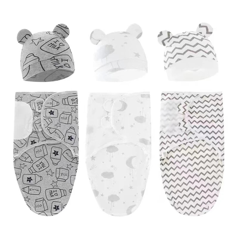 Cotton Cartoon Printed Baby Blanket Hat Set