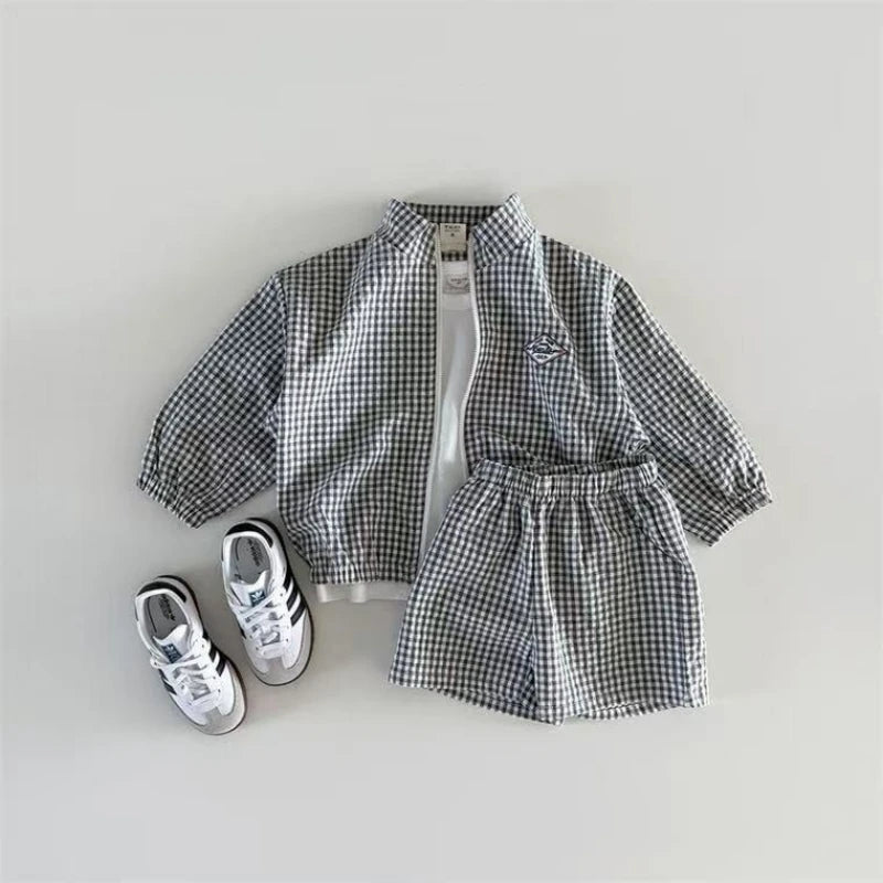 Plaid Cotton Jacket And Shorts Set for Kids