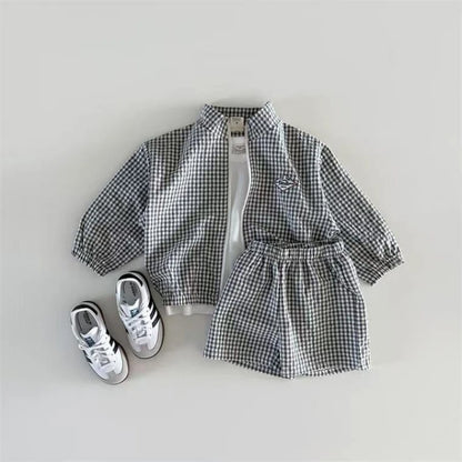 Plaid Cotton Jacket And Shorts Set for Kids