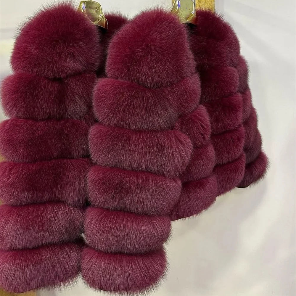 QUEENTINA Brown Fox Fur Coat for Women