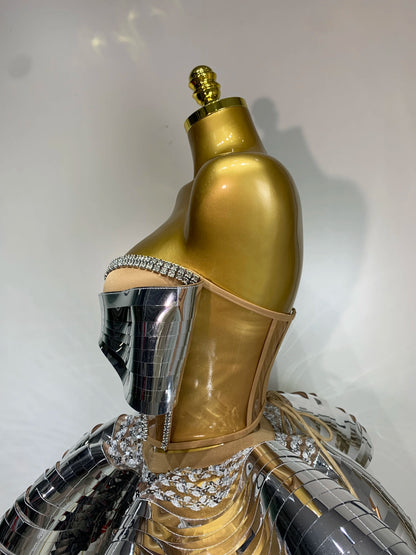 Women Silver Sequins Two Piece Stage Costume