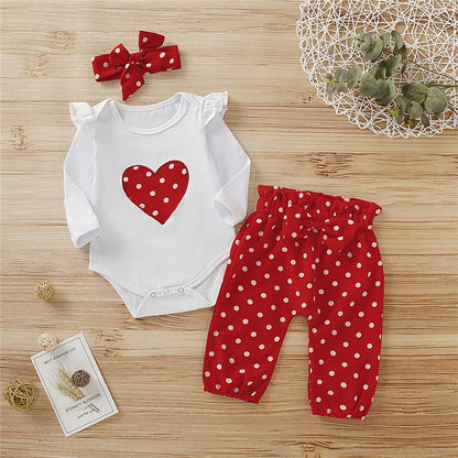 3PCS Baby Girl Clothes Set Long Sleeve Romper Pant Headband