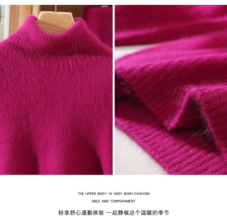 Mink Fur High Collar Pullover Sweater for Women