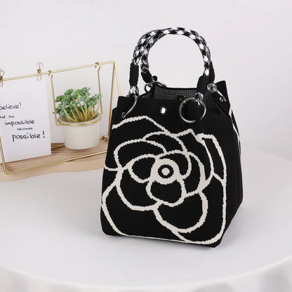Mini Knitted Bucket Bag Women Colorblock Wristlet Purse