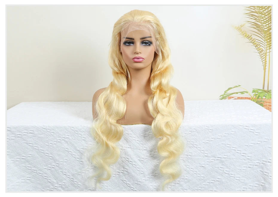 613 Honey Blonde Body Wave Human Hair Wig 360 Lace Frontal
