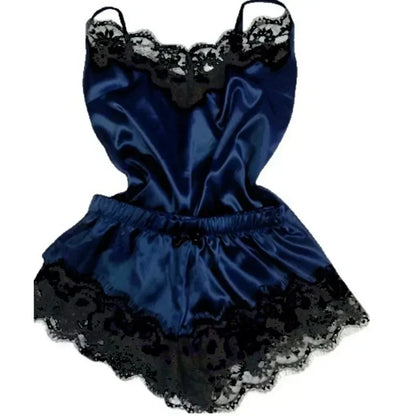Summer Lace Polyester Pajama Set for Women