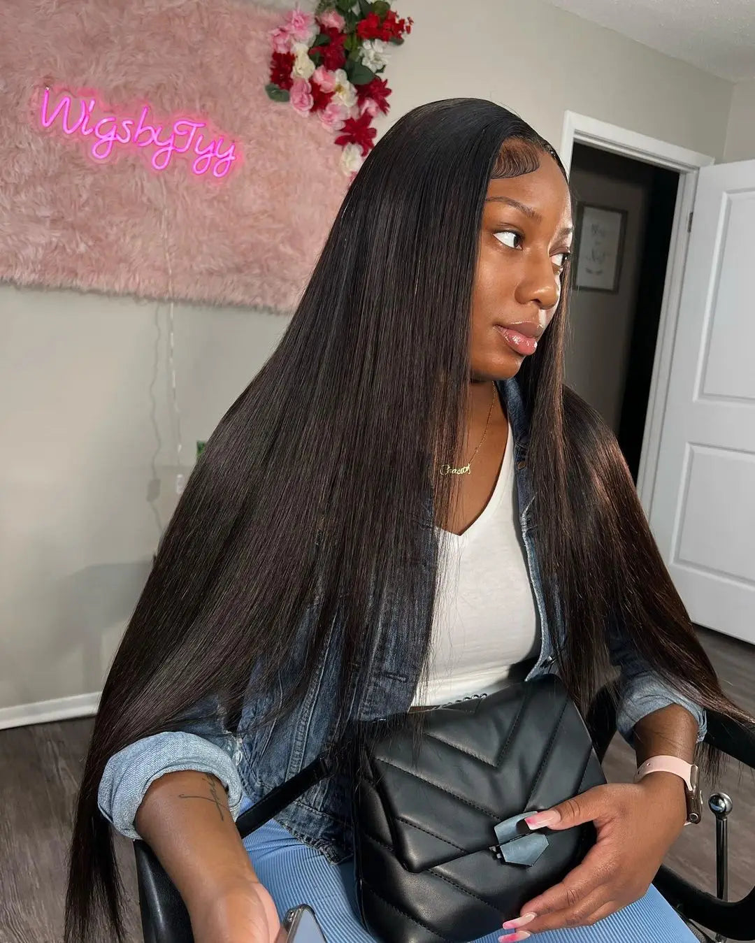 40 Inch Bone Straight Human Hair Wig Brazilian Lace Front Wig
