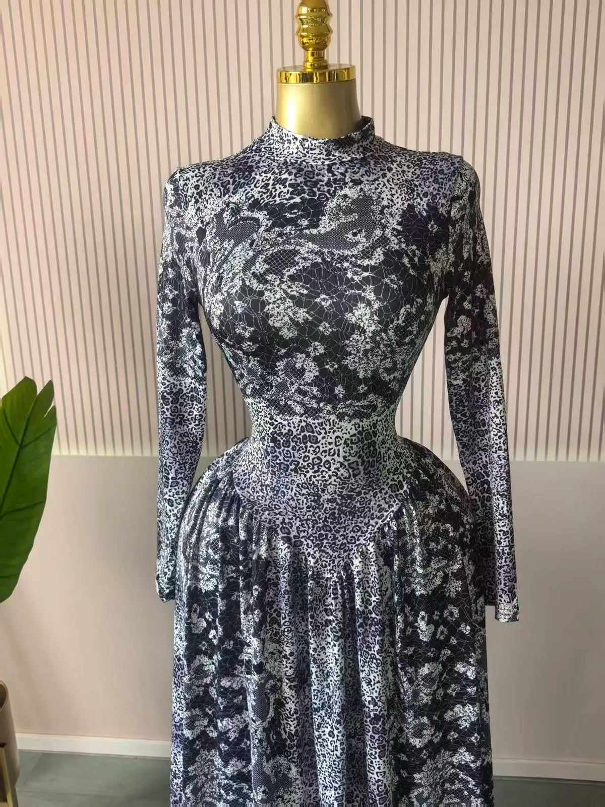Women Plaid Long Sleeve Maxi Dress Polyester A-Line