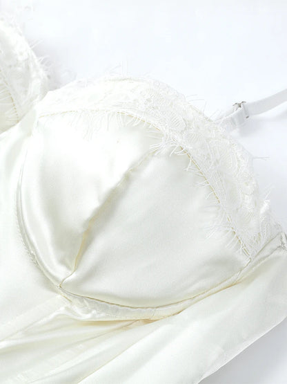 Women White Lace Trim Corset Mini Dress